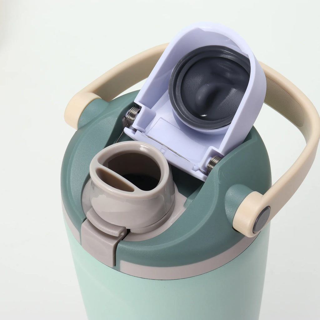 Botella de Agua Aislada con Bombilla, Termo de Doble Pared, Antiderrame, Bebidas Frías/Calientes, Ideal para Gimnasio, Oficina, Camping y Viajes