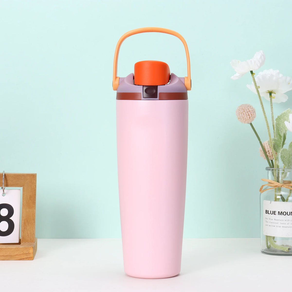 Botella de Agua Aislada con Bombilla, Termo de Doble Pared, Antiderrame, Bebidas Frías/Calientes, Ideal para Gimnasio, Oficina, Camping y Viajes