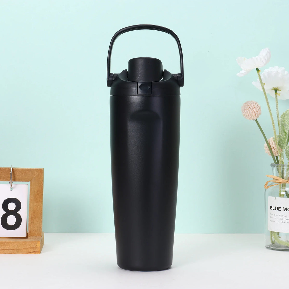 Botella de Agua Aislada con Bombilla, Termo de Doble Pared, Antiderrame, Bebidas Frías/Calientes, Ideal para Gimnasio, Oficina, Camping y Viajes